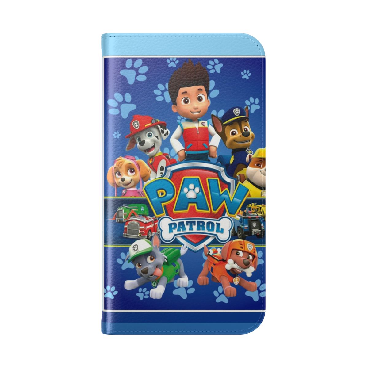 Paw Patrol-themed flip cover phone case in blue - Folded Back