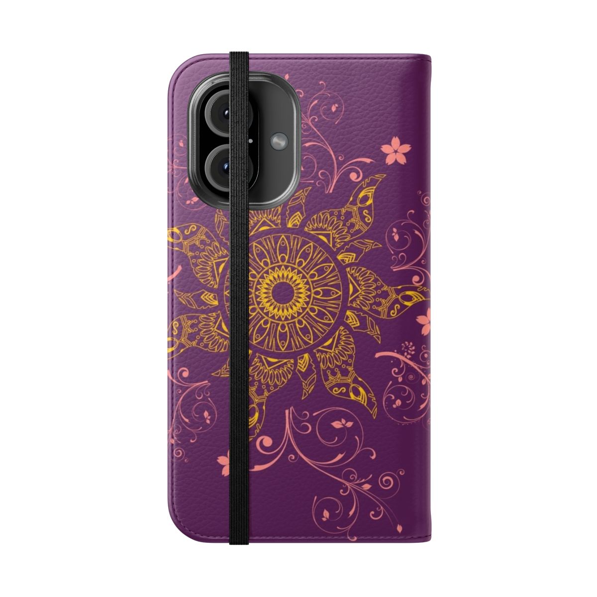 Mandala gold flower phone case with disney-style floral design - Folded Front