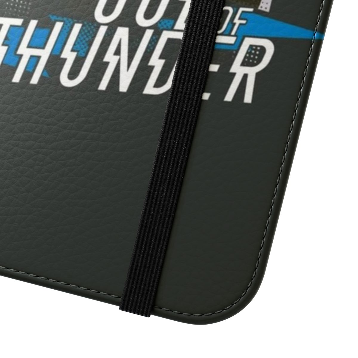 A Thor-inspired flip cover phone case with a humorous, parody design - Close Up