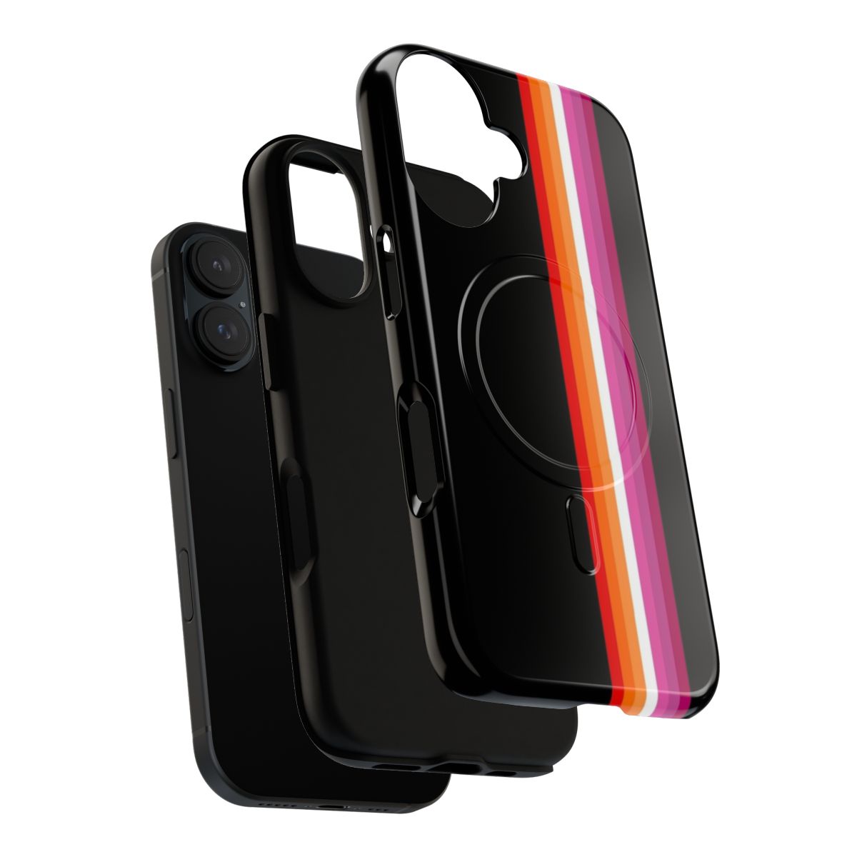 Sunset lesbian pride flag design with thin vertical stripes on a tough, magnetic phone case - Layers