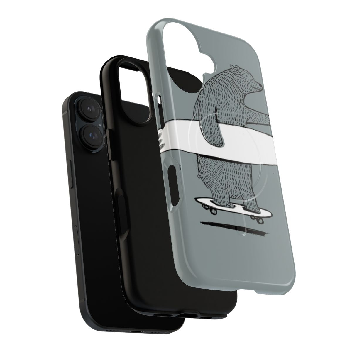 Magnetic phone case with a surfing and skateboarding design - Layers