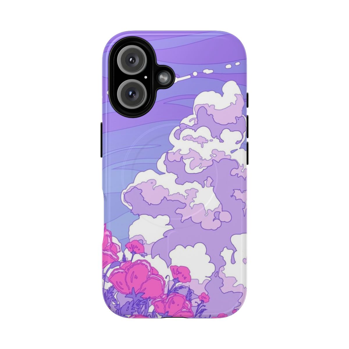 Purple sky, summer clouds, and red flowers on a magnetic tough phone case