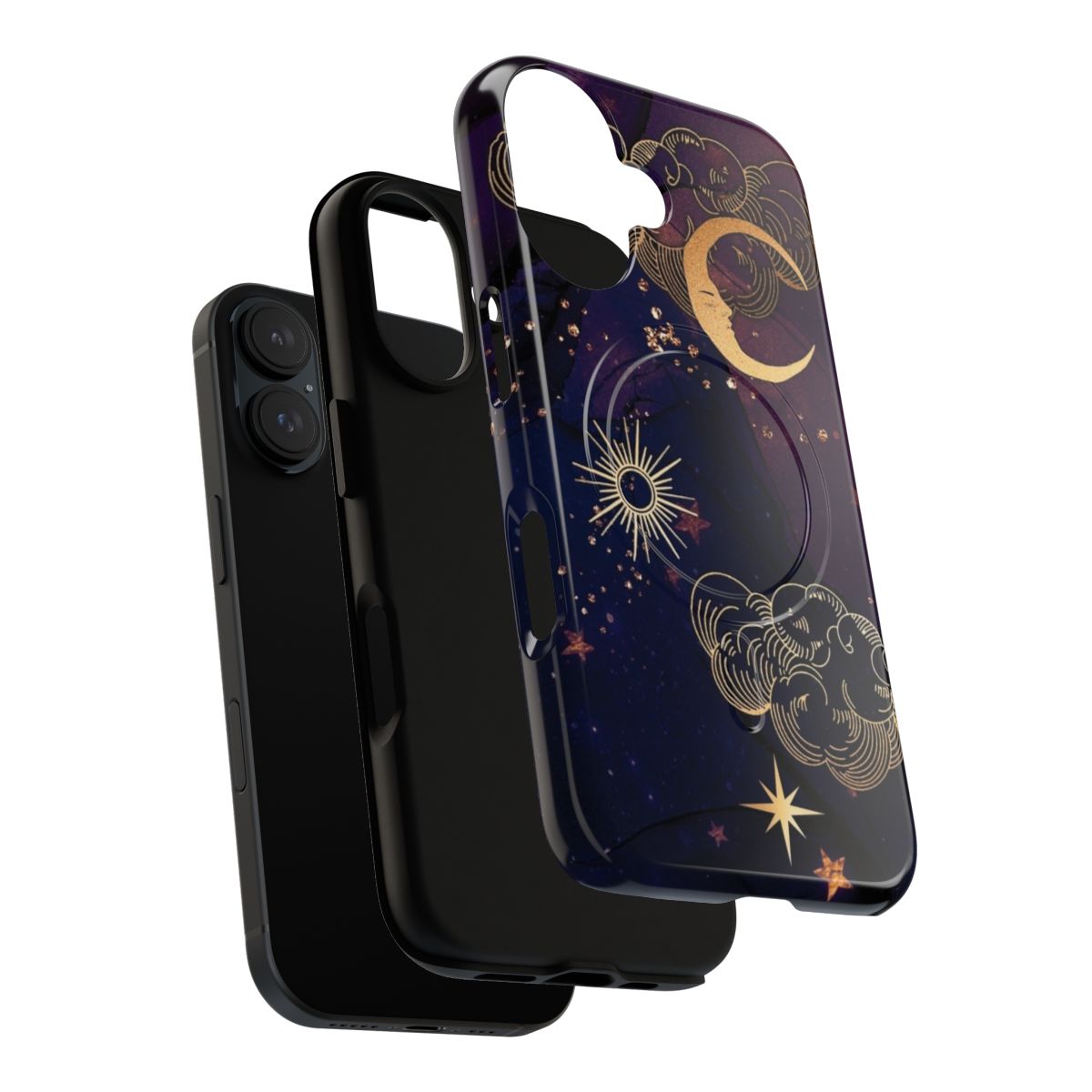 Celestial night sky phone case with purple, moon, and stars design - Layers