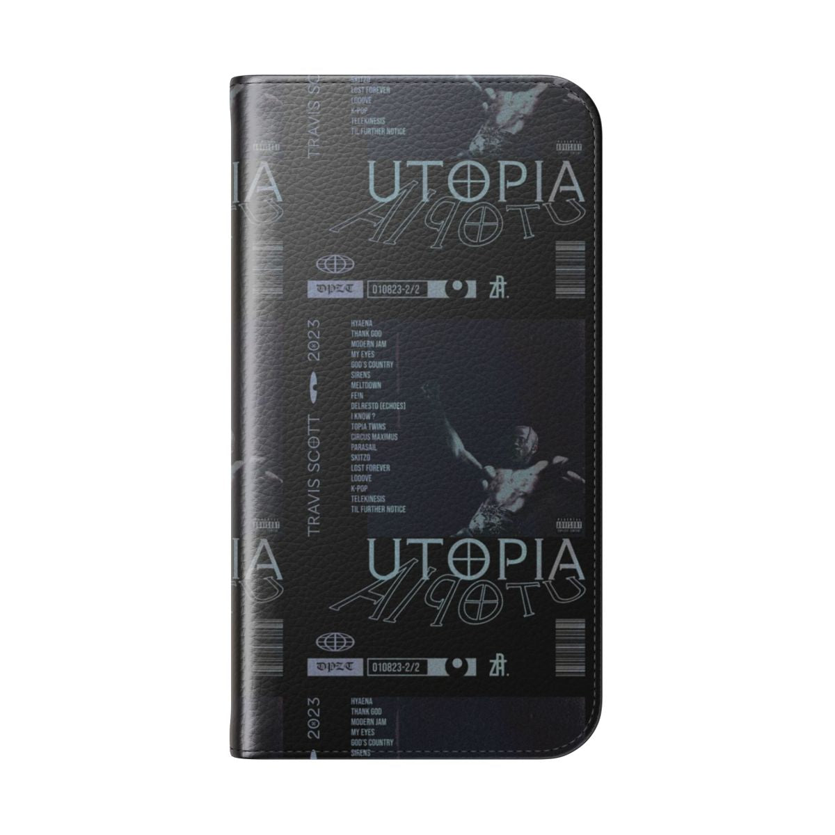 Sleek black flip cover phone case with a grunge and urban aesthetic design - Folded Back