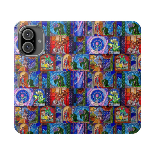 Stained glass-inspired Beauty and the Beast phone case with Disney characters Belle and the Beast