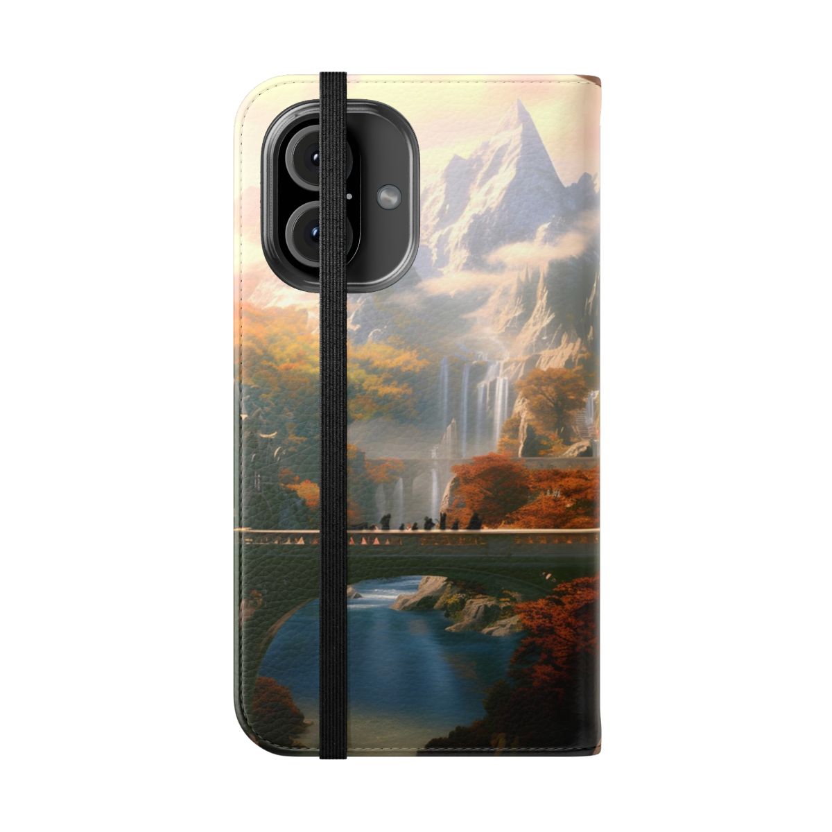 Tolkien-inspired fantasy art design phone case cover featuring Smaug the dragon and the Lonely Mountain. - Folded Front