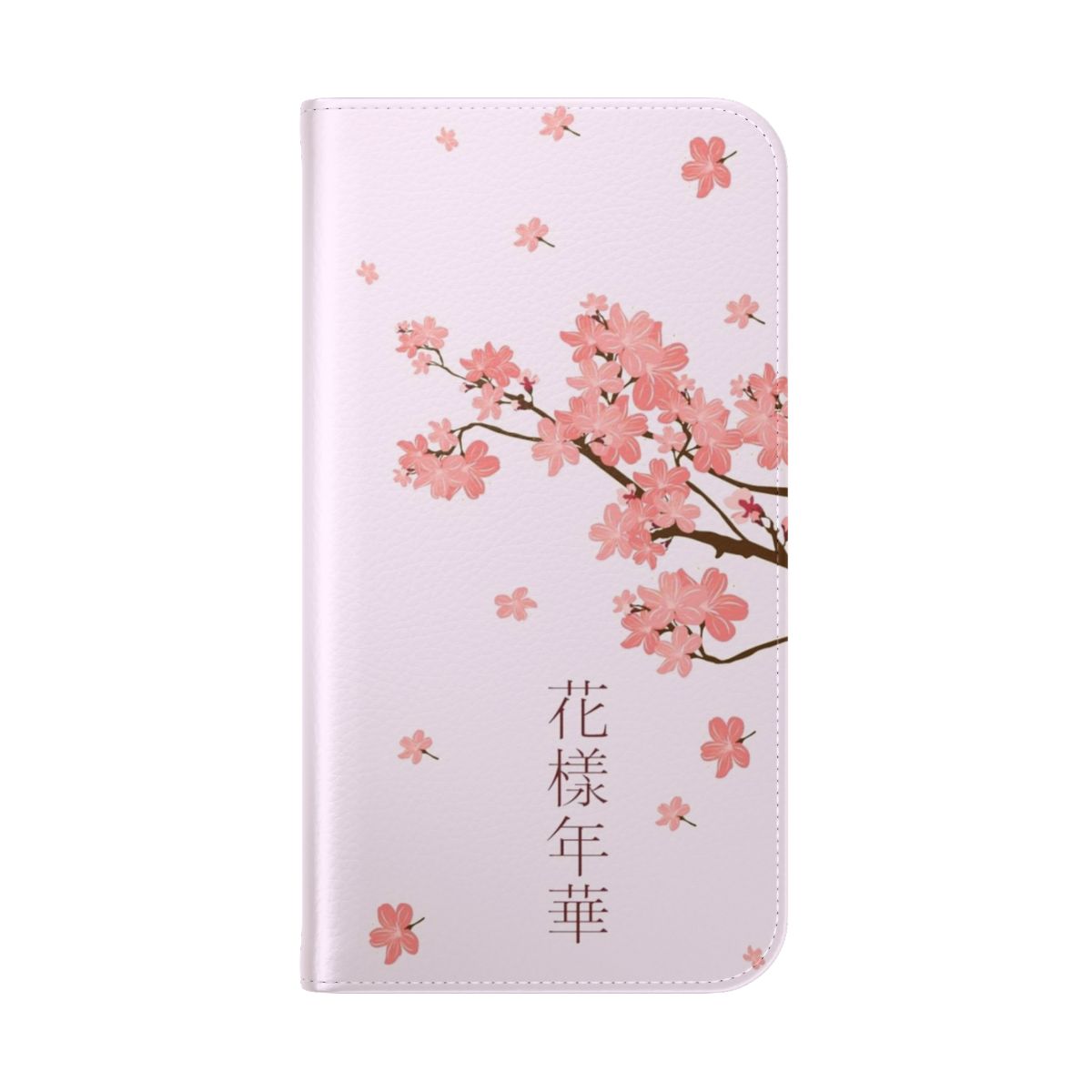 Cherry blossom patterned flip phone case featuring BTS design - Folded Back