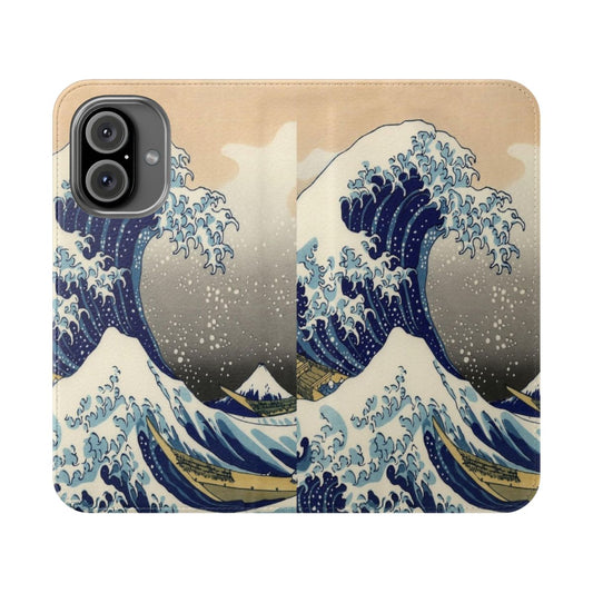 Flip cover phone case with the iconic Great Wave off Kanagawa design