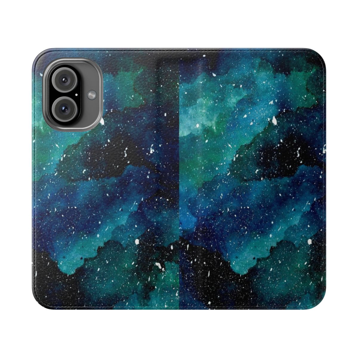 Emerald green and galaxy-inspired phone case with a starry night sky design