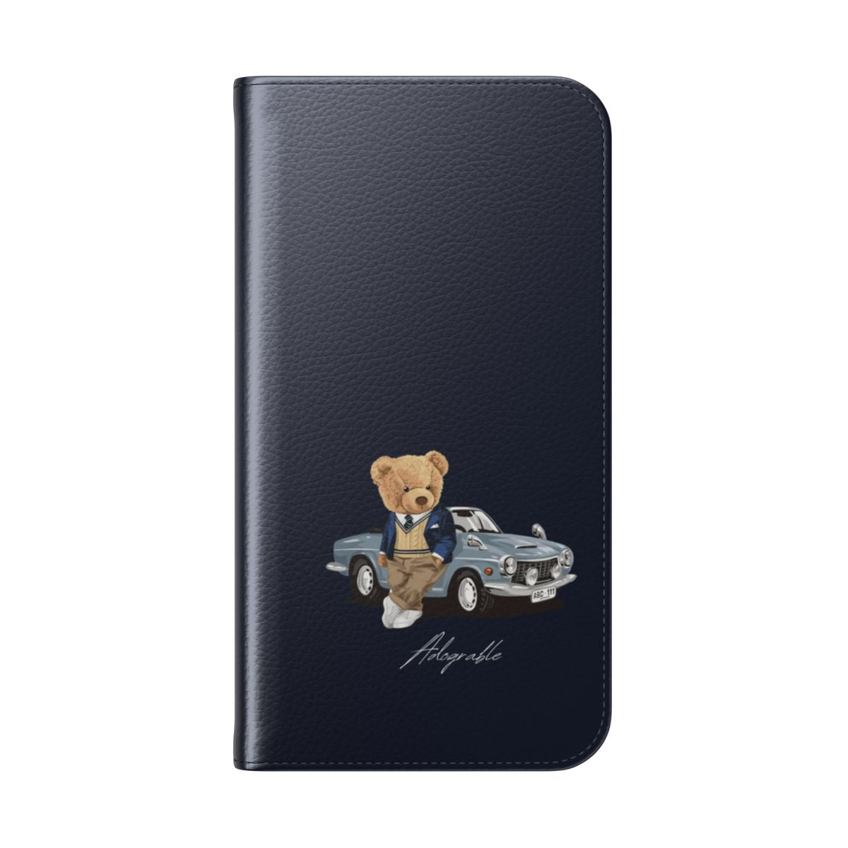 Vintage classic car themed phone case with flip cover design - Folded Back