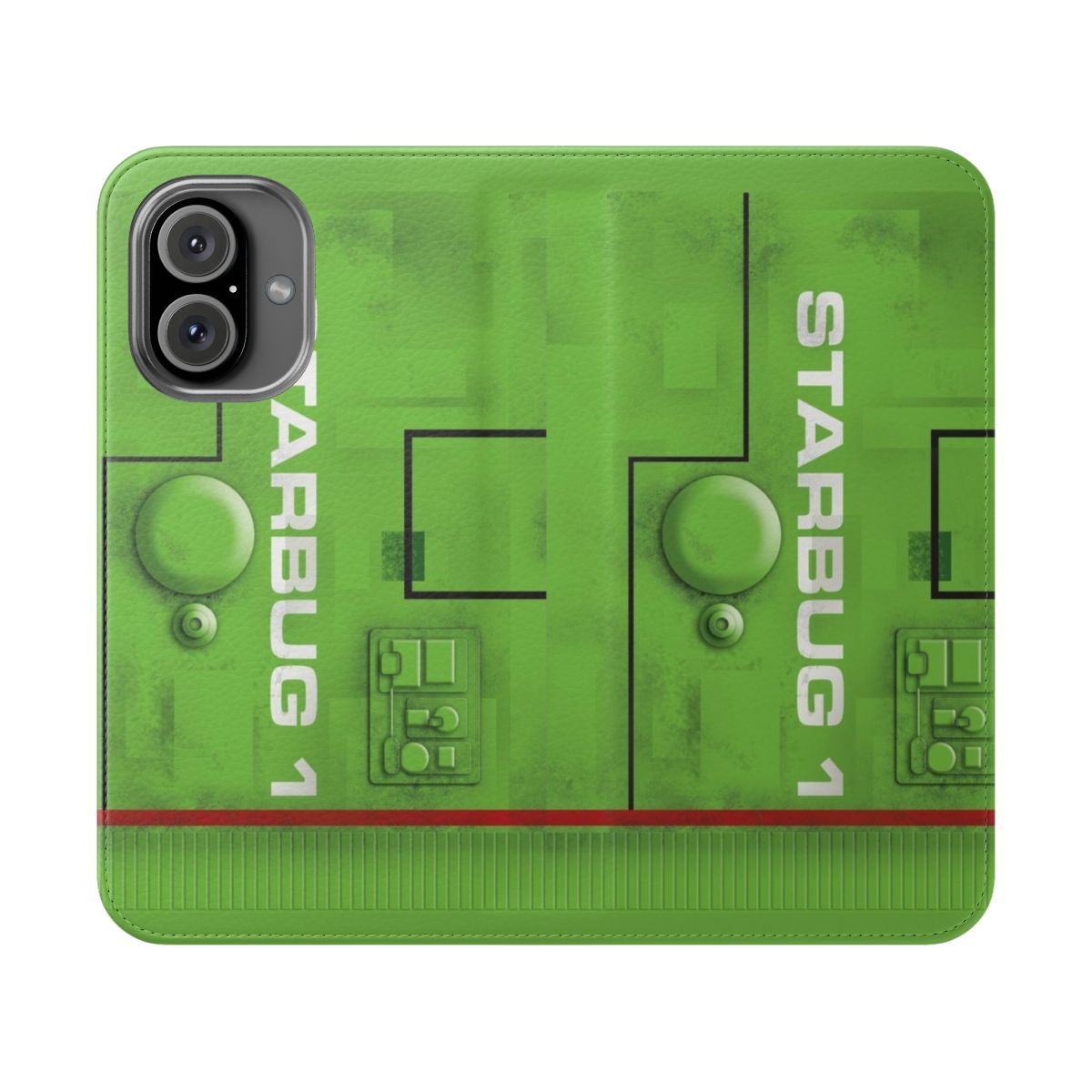 Red Dwarf-themed phone case featuring the iconic Starbug ship