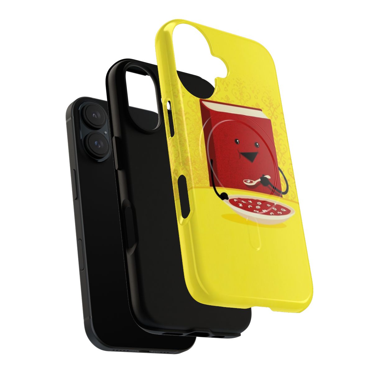 Colorful magnetic phone case with a nutrition and book-themed design - Layers