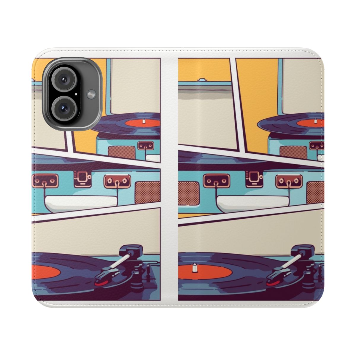 Retro blue vinyl record player flip phone case