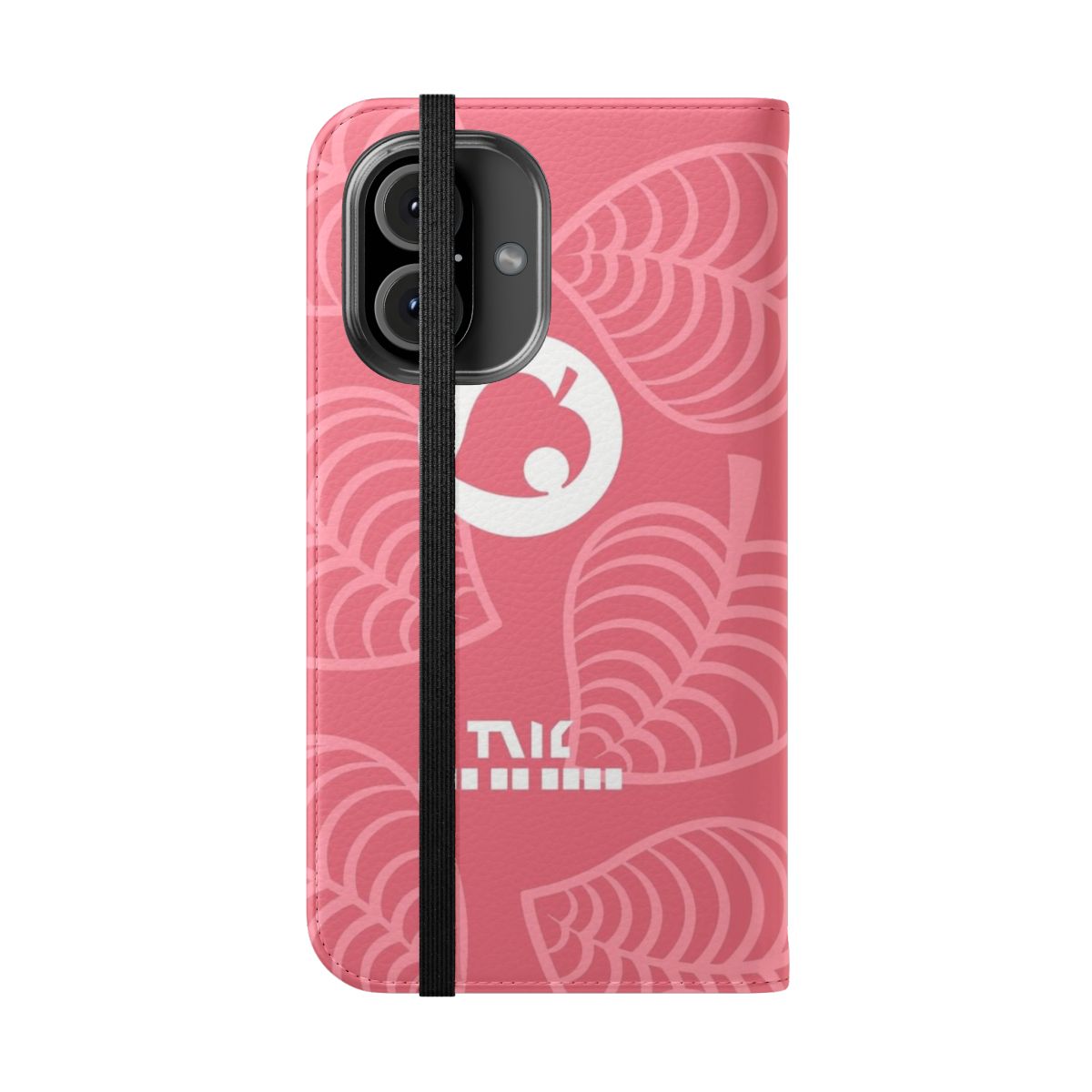 Pink flip cover phone case featuring Animal Crossing characters and designs - Folded Front