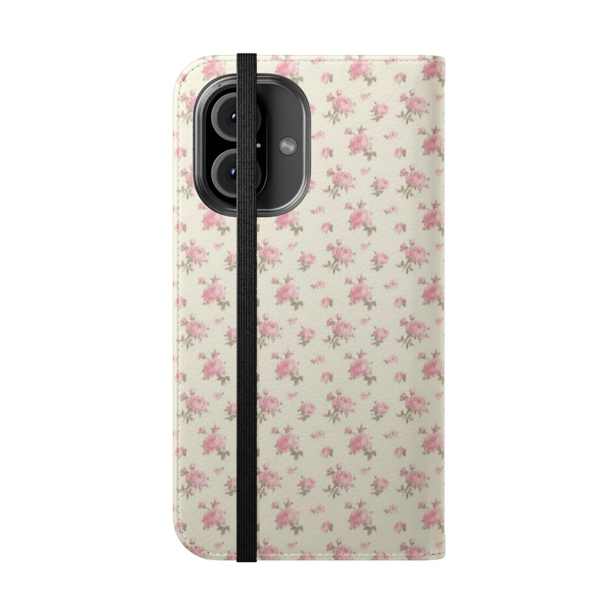 Floral pink phone case with a coquette aesthetic design - Folded Front