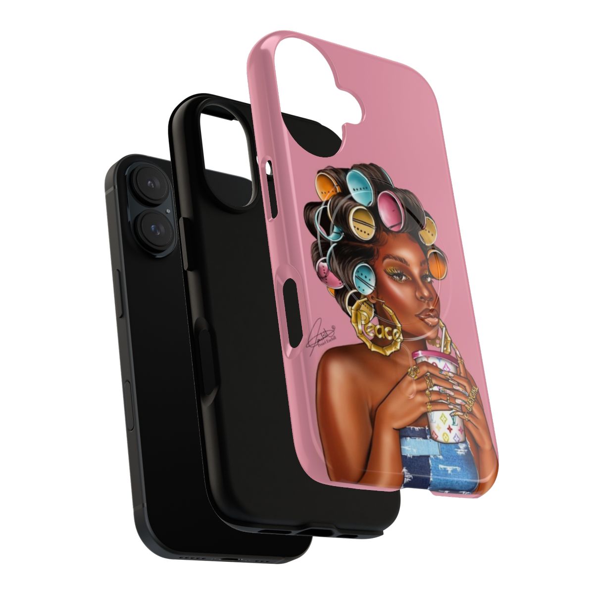 Roller Set Babygirl Magnetic Tough Phone Case with Stylish 90s Black Girl Art and Melanin Illustration - Layers