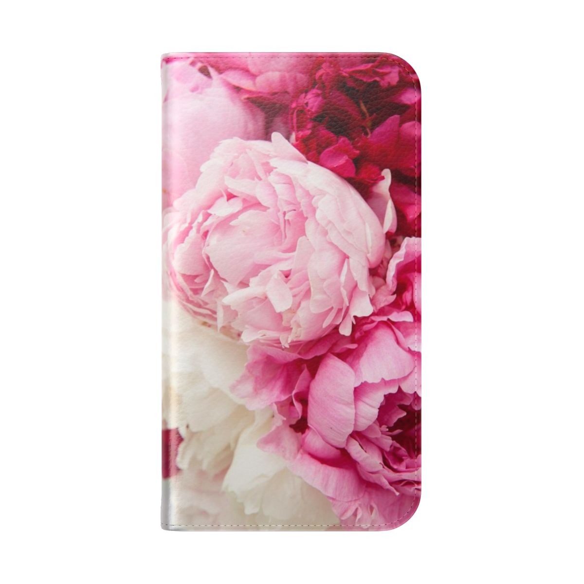 Vibrant floral phone case featuring a bouquet of pink peonies and crimson flowers - Folded Back