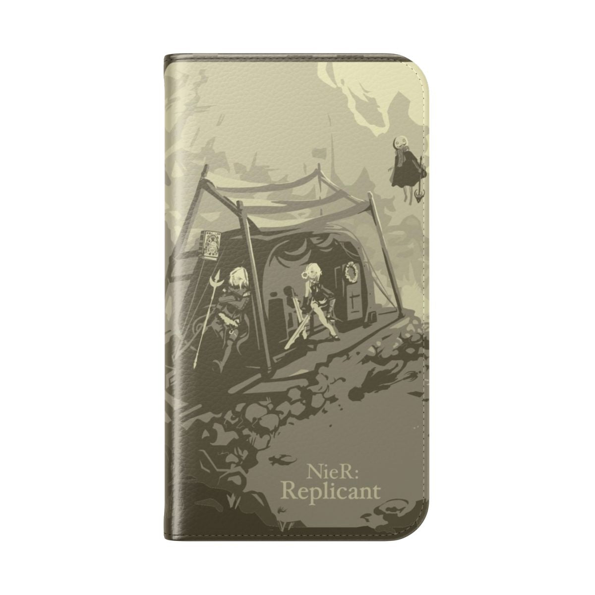 Nier Replicant-themed flip cover phone case with anime-style graphics - Folded Back