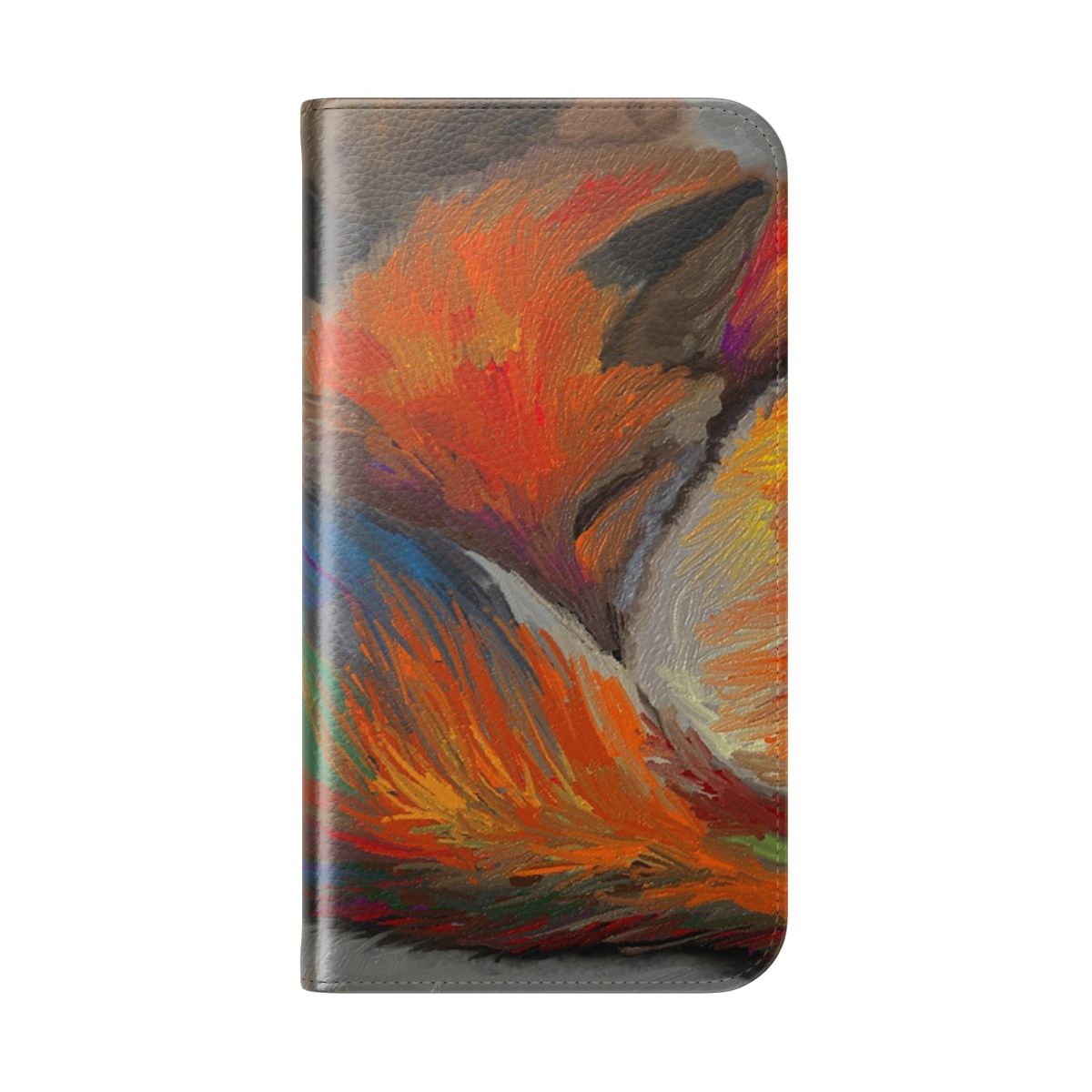 Artistic phone case featuring a painting of a sleeping fox in an orange and brown color palette. - Folded Back