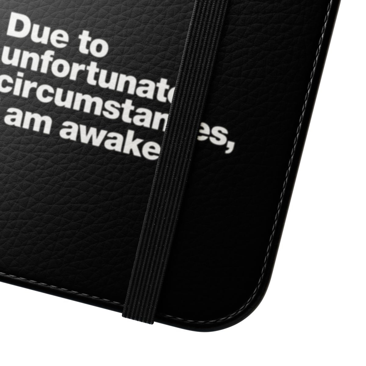 A flip cover phone case with a humorous design for those who struggle with insomnia or prefer to keep to themselves. - Close Up