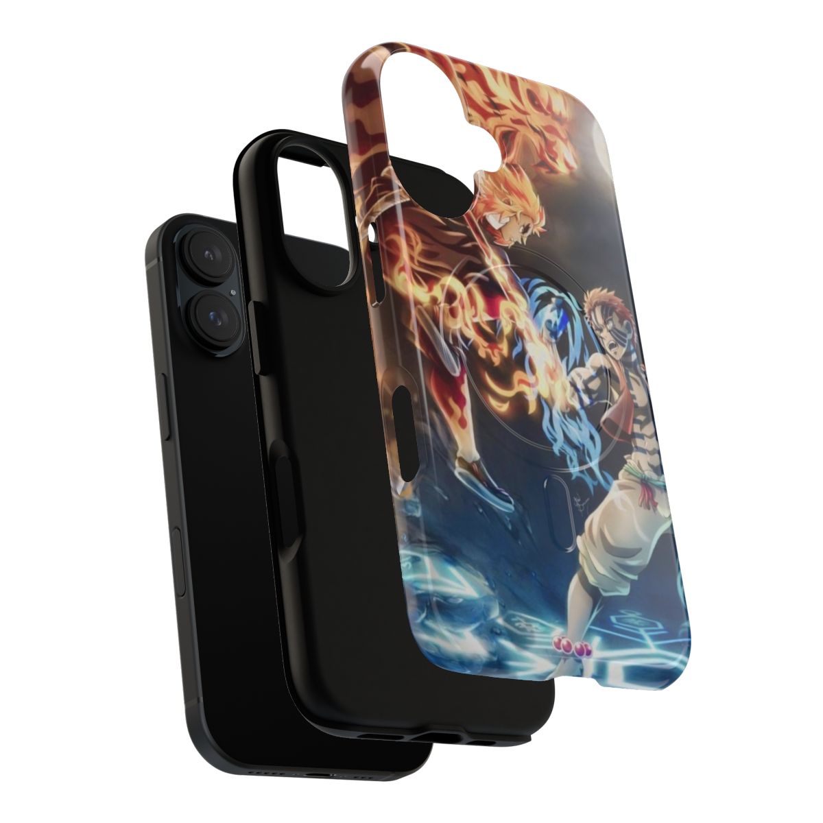 Demon Slayer-inspired phone case featuring Kyojuro Rengoku and Akaza artwork - Layers