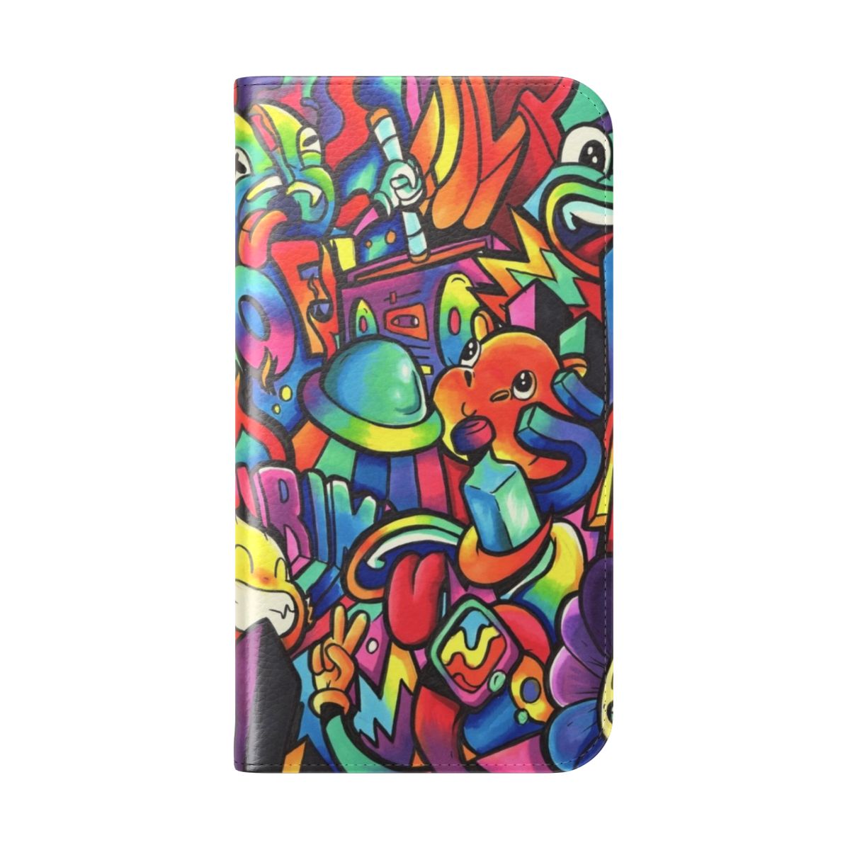 Vibrant galactic-themed doodle design on a flip cover phone case - Folded Back