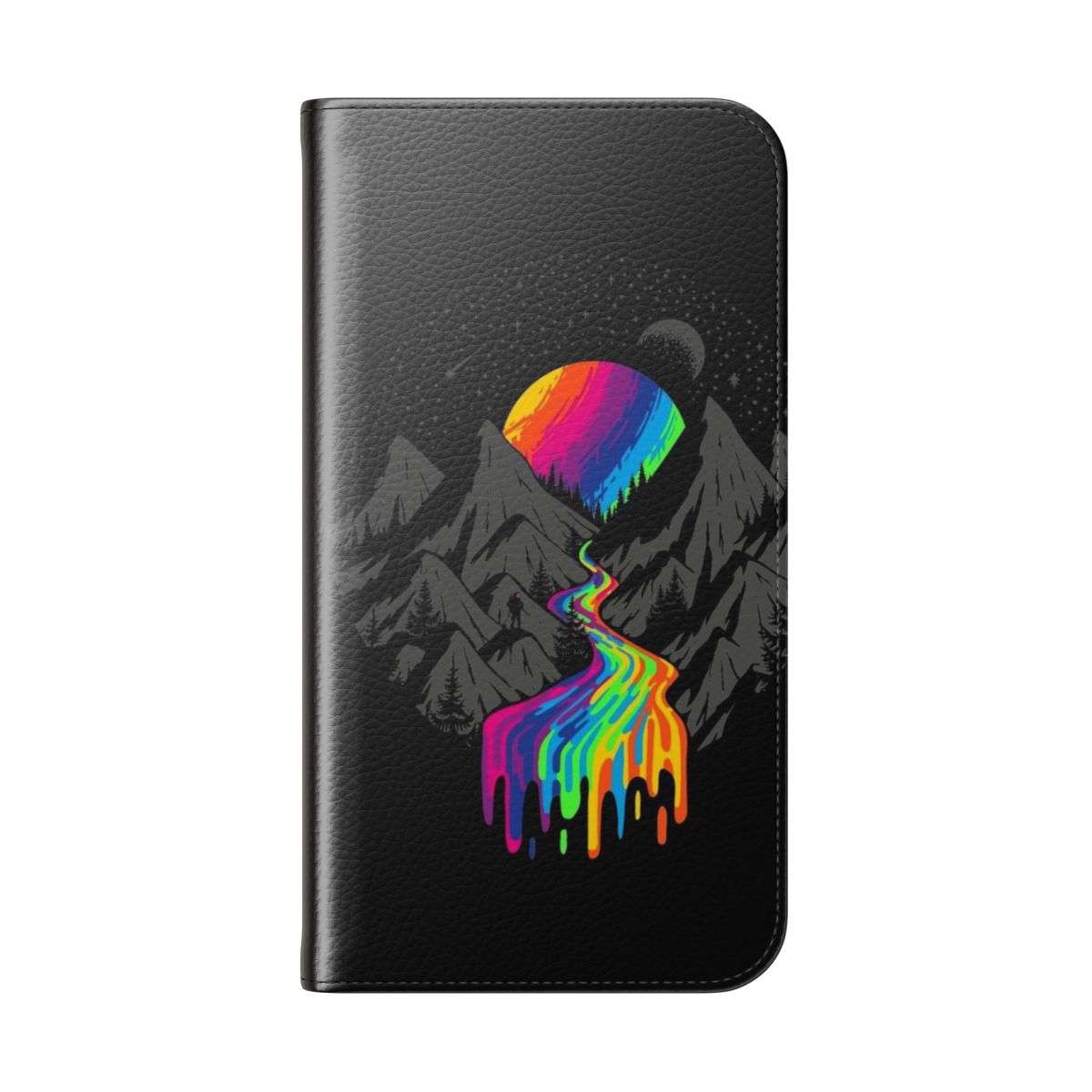 Cosmic River Galaxy Phone Case with Retro Space and Celestial Motifs - Folded Back