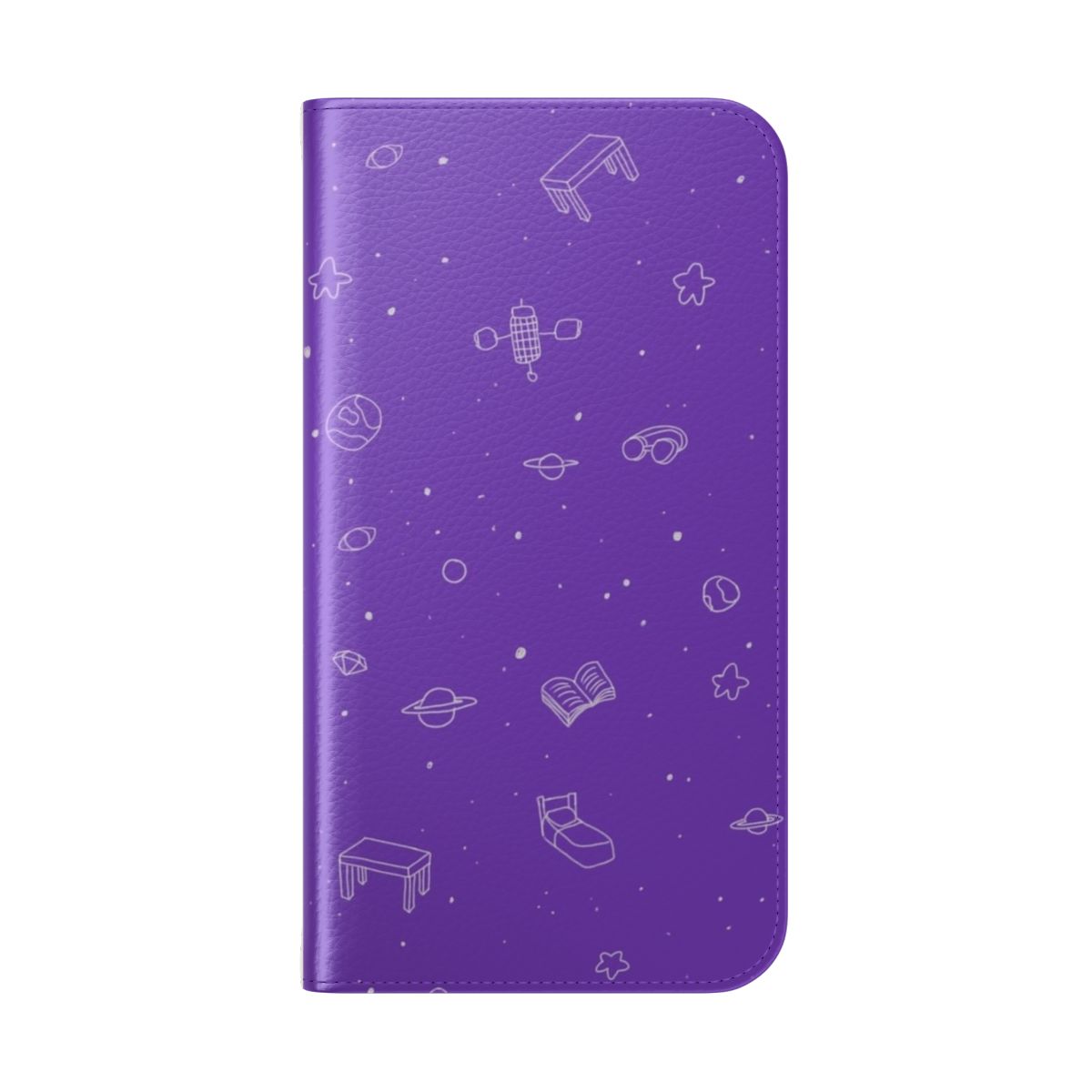 Omori-themed phone case featuring a vibrant space background with planets and stars - Folded Back