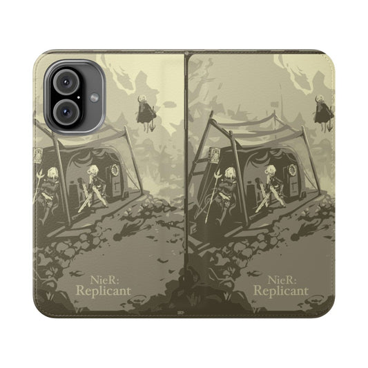 Nier Replicant-themed flip cover phone case with anime-style graphics