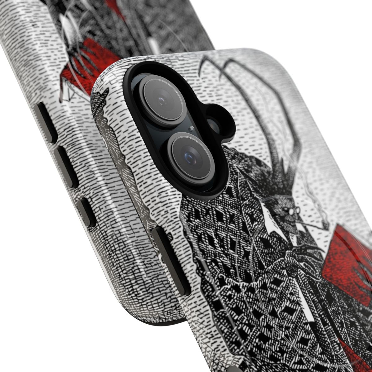 Krampus-themed magnetic tough phone case with a vintage, Victorian-inspired design - Detail