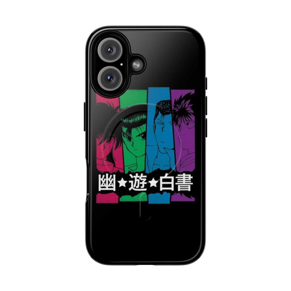 Colorful phone case design featuring the main characters from the classic 90s anime series Yu Yu Hakusho.