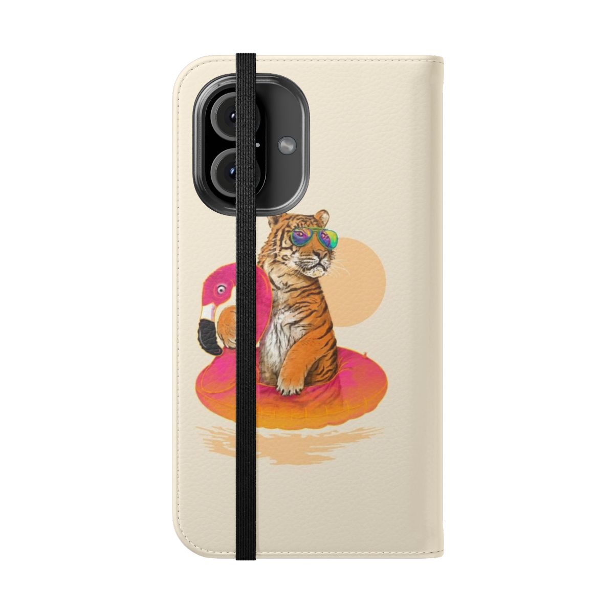 Tropical Flamingo and Tiger Print Flip Phone Case - Folded Front