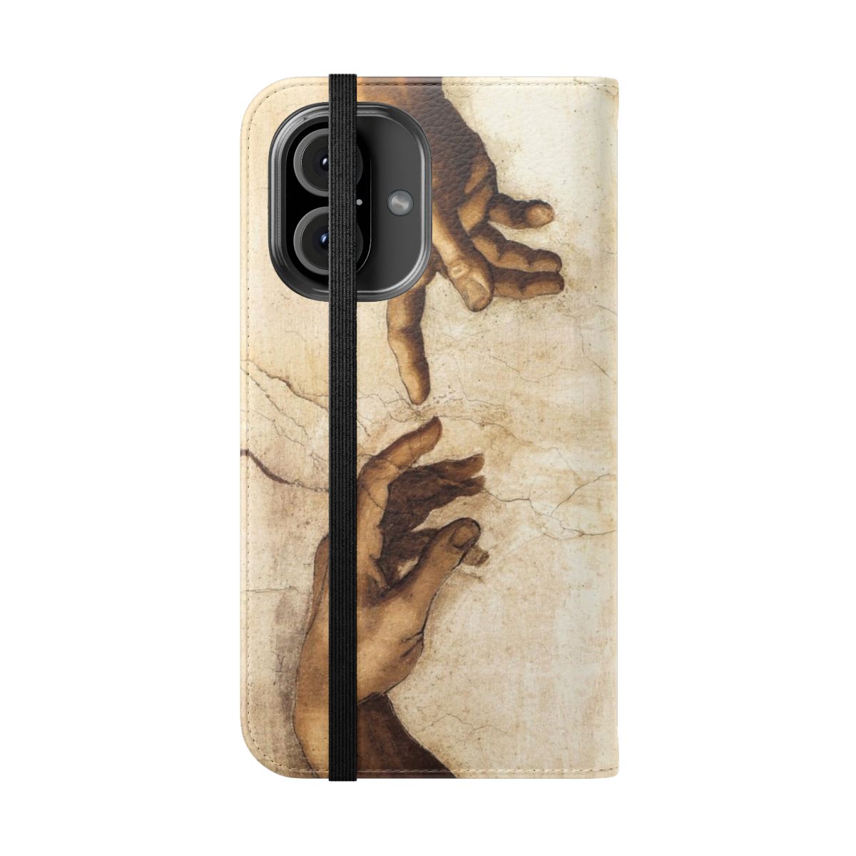 Flip phone case featuring Michelangelo's famous painting The Creation of Adam - Folded Front