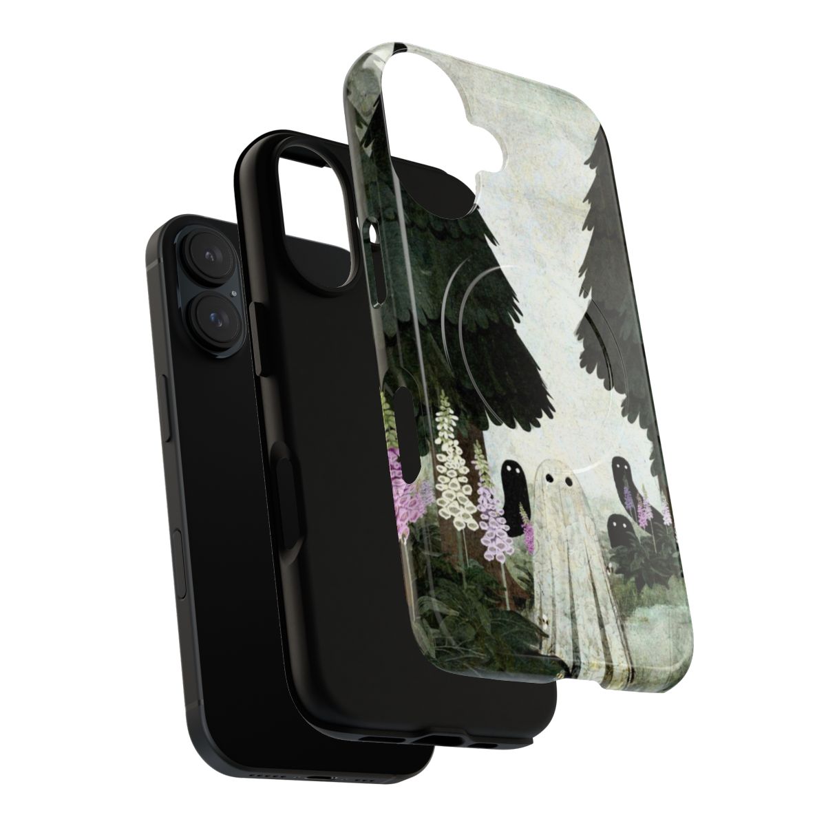 Foxglove Ghosts Magnetic Tough Phone Case with spooky, haunted forest design - Layers