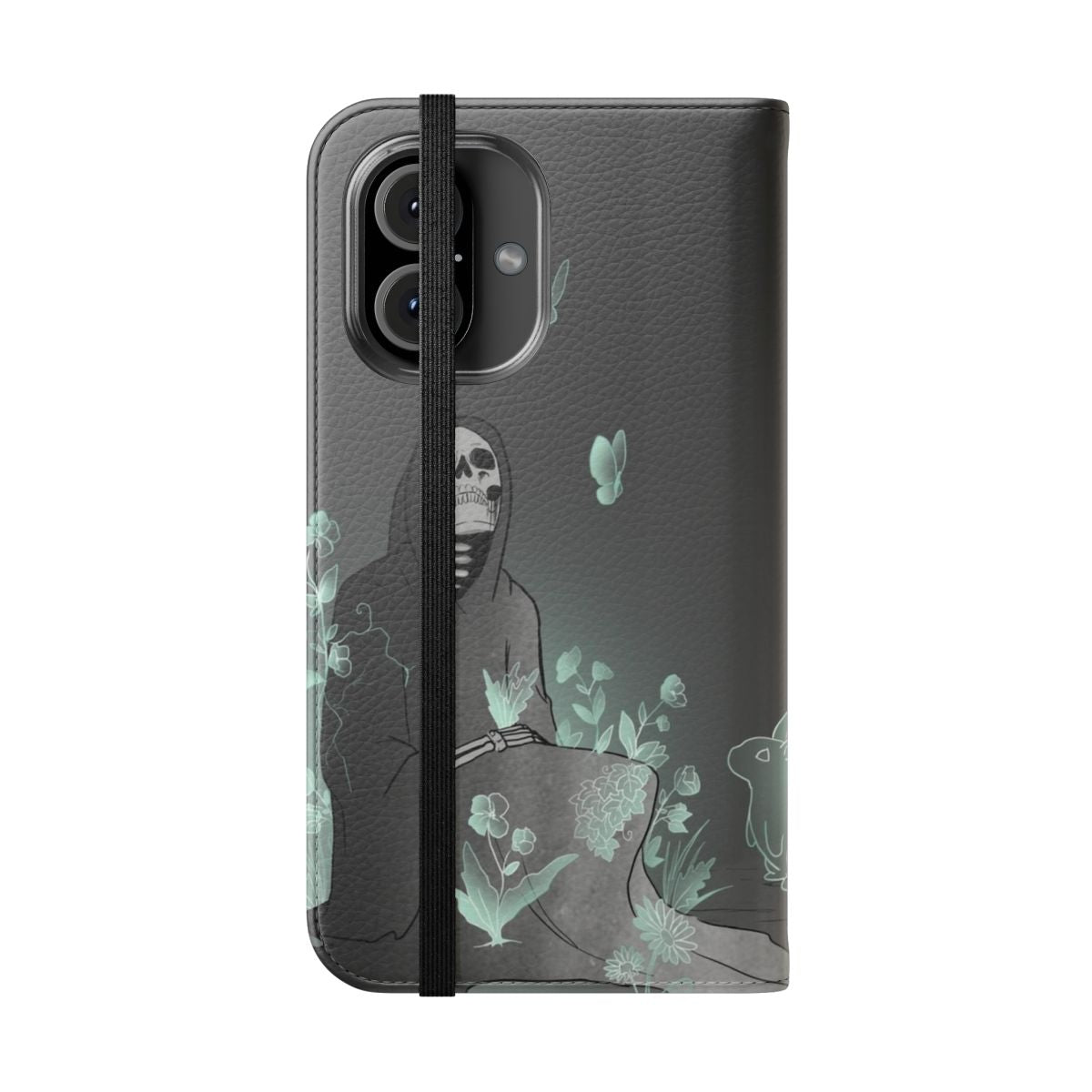 Grim reaper-themed flip cover phone case with supernatural design - Folded Front