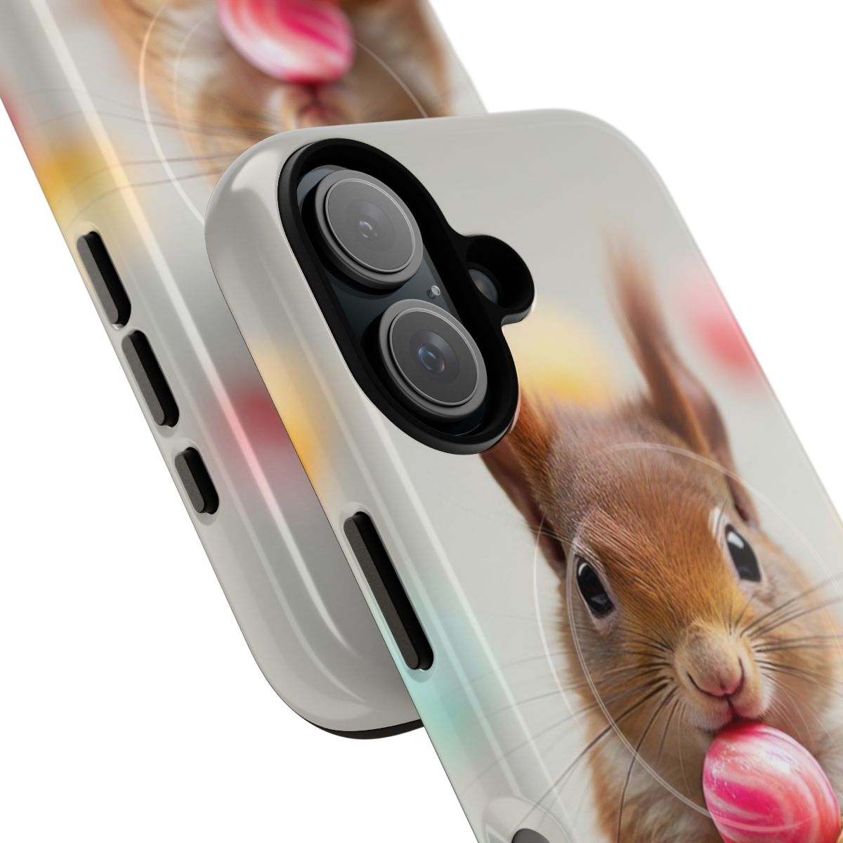 A cute illustration of a squirrel holding a lollipop on a magnetic tough phone case - Detail