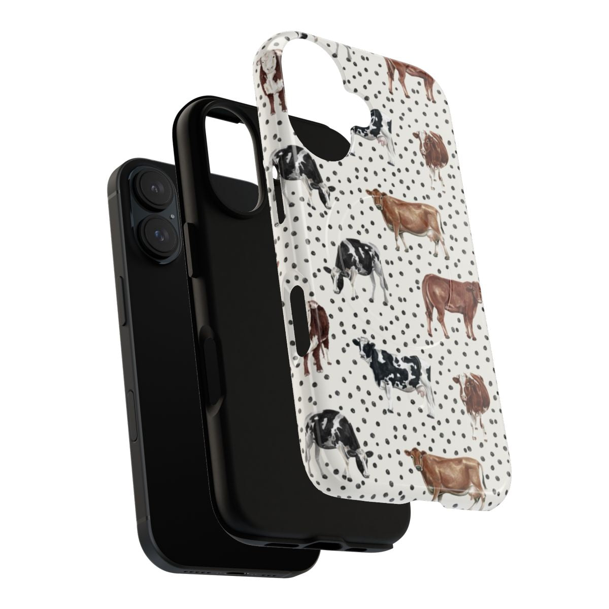 Watercolor cow and boho dot pattern design on a tough magnetic phone case - Layers