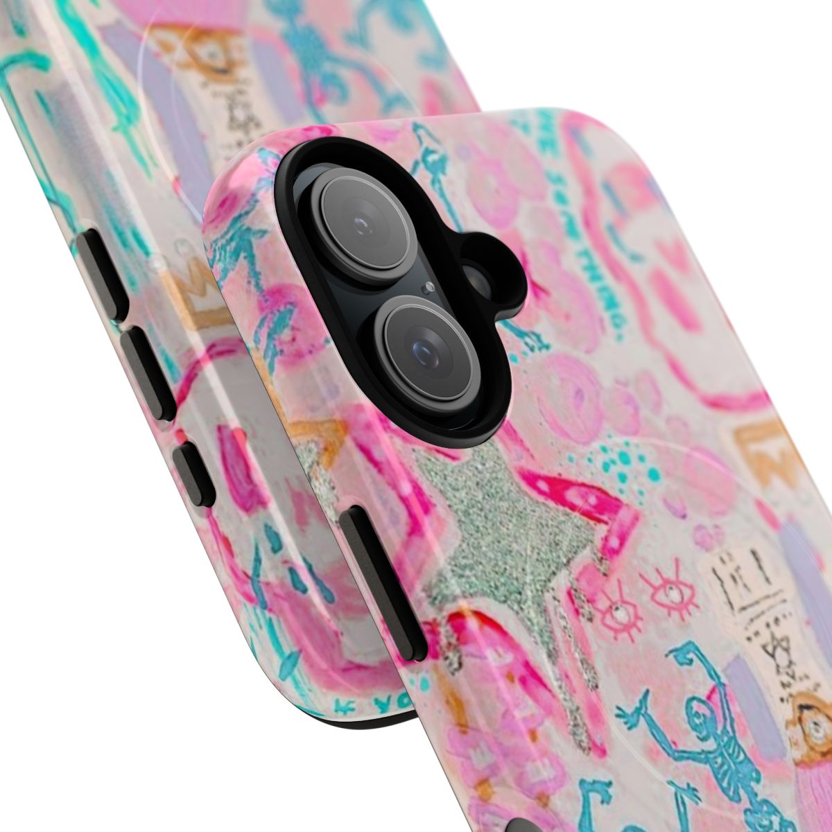 Vibrant watercolor collage design on a durable phone case - Detail