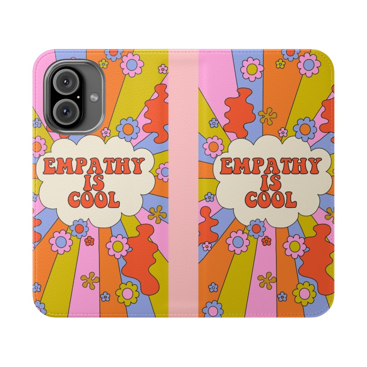 Peach fuzz retro floral phone case with text promoting empathy and kindness