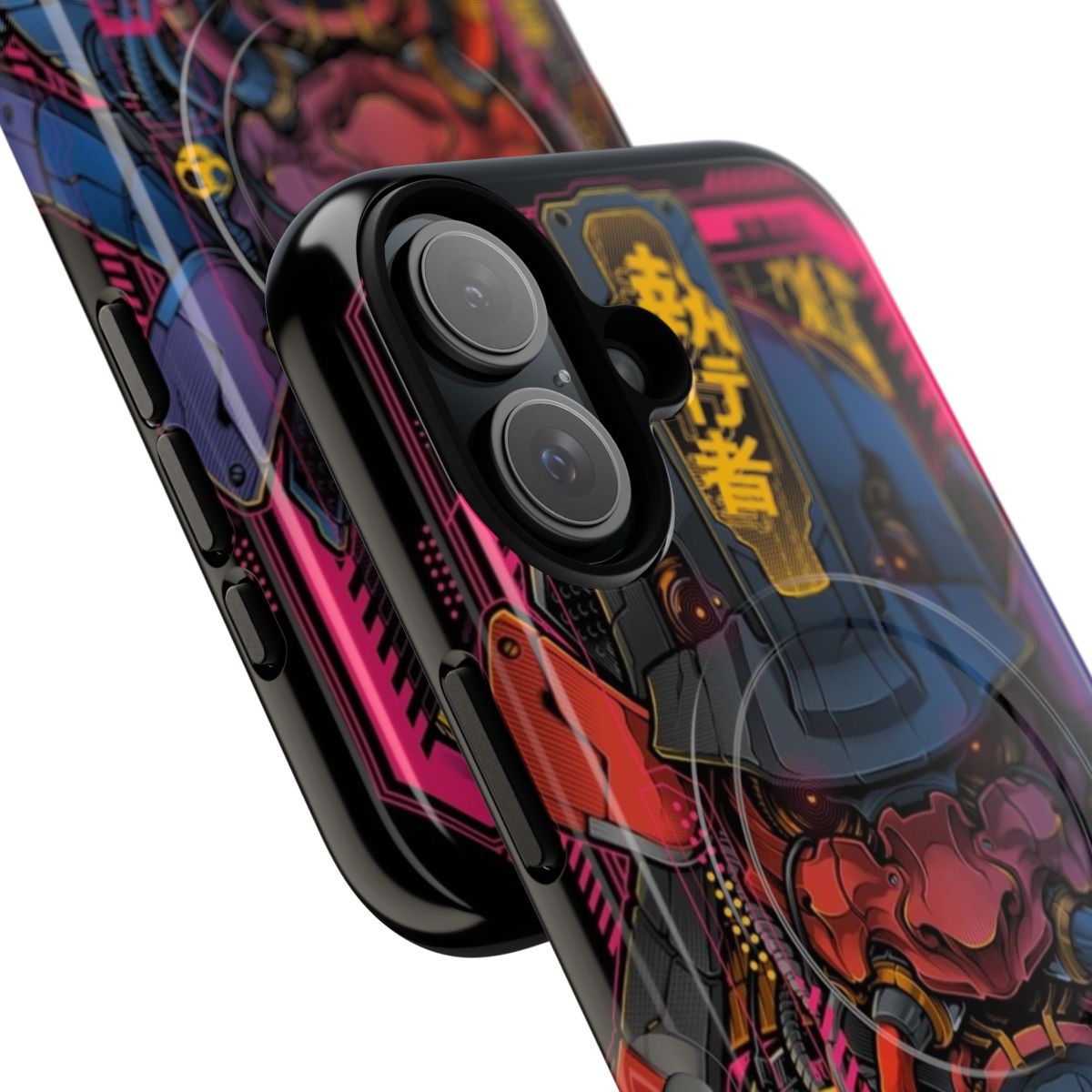 Mecha-inspired Samurai, Oni, and Hannya design on a tough magnetic phone case - Detail