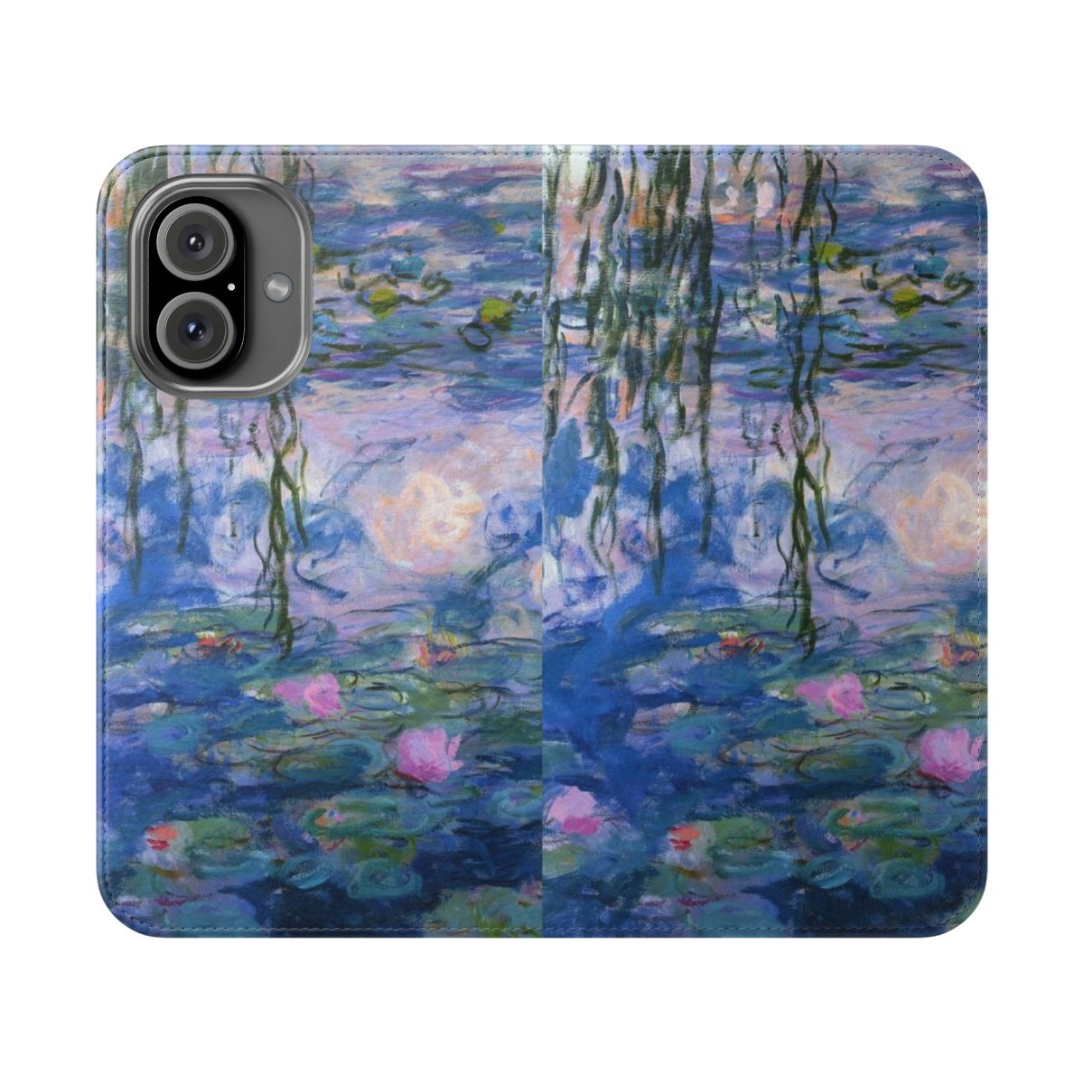 A decorative phone case featuring Claude Monet's iconic water lilies painting, perfect for nature and art enthusiasts.