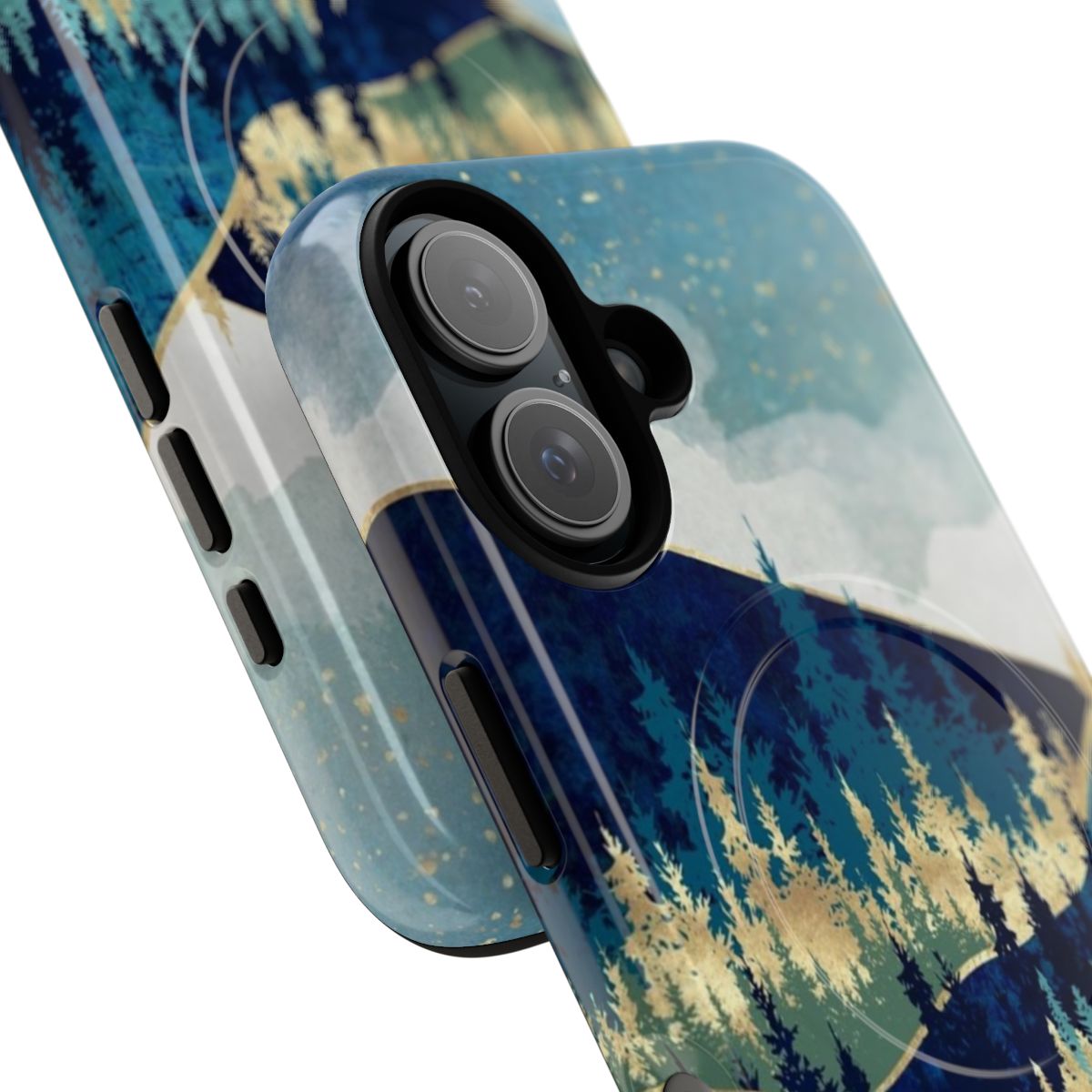 Blue and teal abstract phone case with nature motifs - Detail