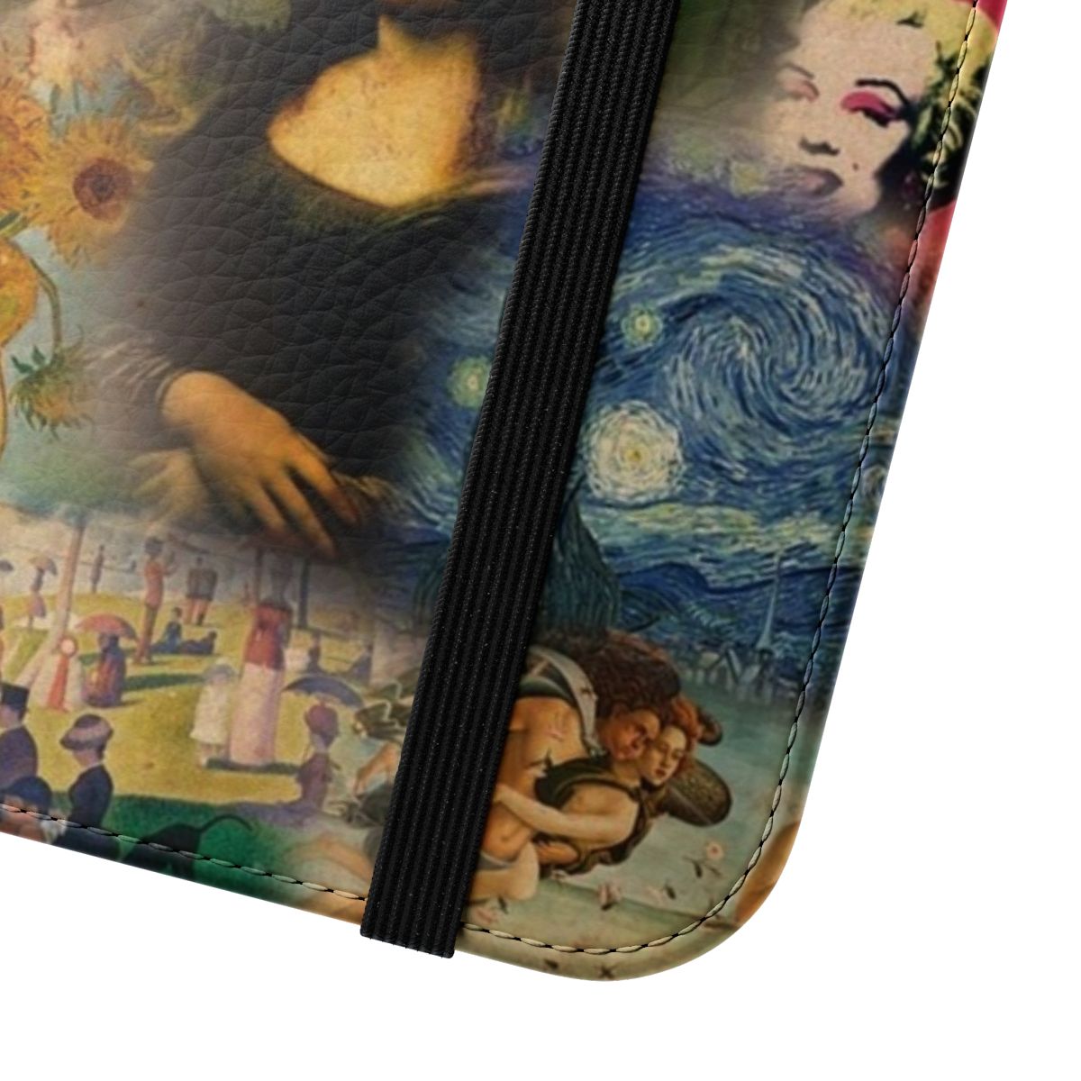 Phone case cover featuring a collage of famous art styles and paintings - Close Up