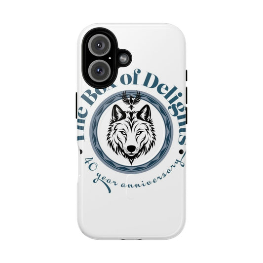 Enchanted fantasy phone case with a 'Box of Delights' design featuring magical elements like wolves, Herne the Hunter, and a phoenix.