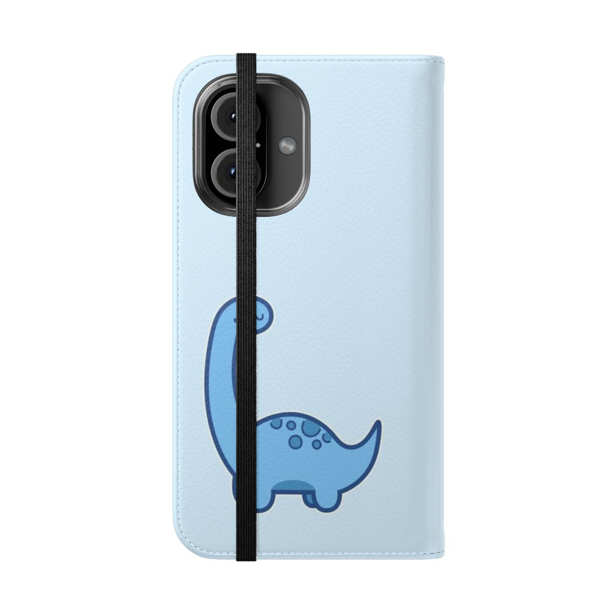 Colorful cartoon dinosaur design on a flip-style phone case - Folded Front