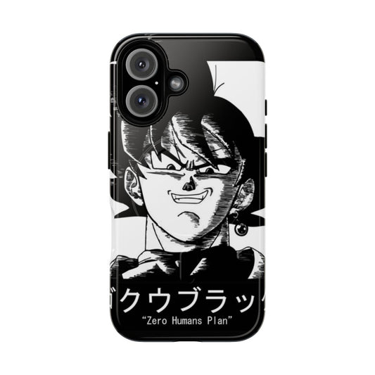 Image of a phone case with a Goku Black design and a magnetic closure