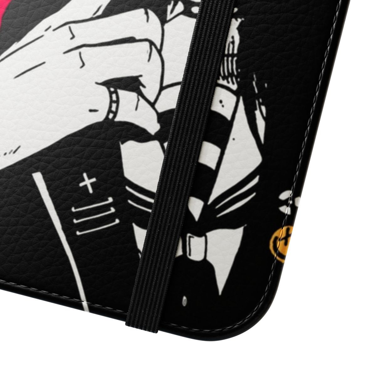 Vaporwave-inspired phone case with Japanese kanji, oni mask, and samurai warrior graphics - Close Up