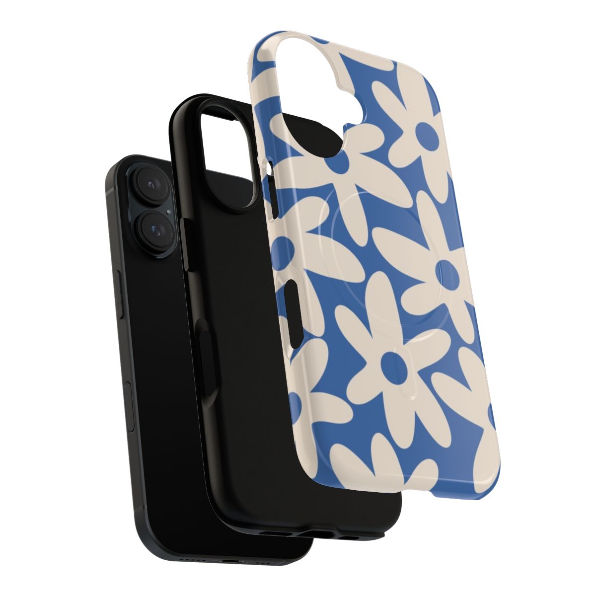 Vibrant blue and white daisy time floral pattern on a tough phone case - Layers