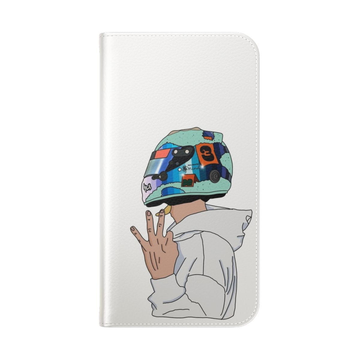 Daniel Ricciardo-inspired flip cover phone case with motorsports design - Folded Back