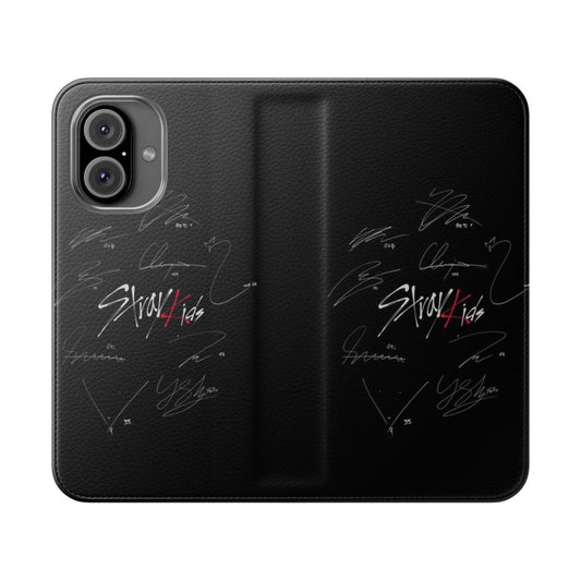 Stray Kids-Inspired Signatures Flip Cover Phone Case in Black